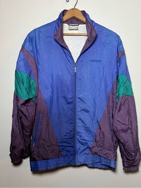 Vintage 80s/90s Adidas Colorblock Shell Jacket - Size Medium